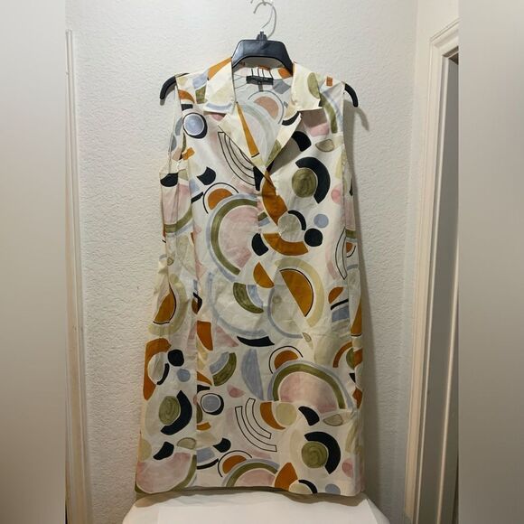 LAFAYETTE 148 New York Abstract Print LYRICAL CURVES Collar Shift Shirt size 10 - Picture 4 of 12